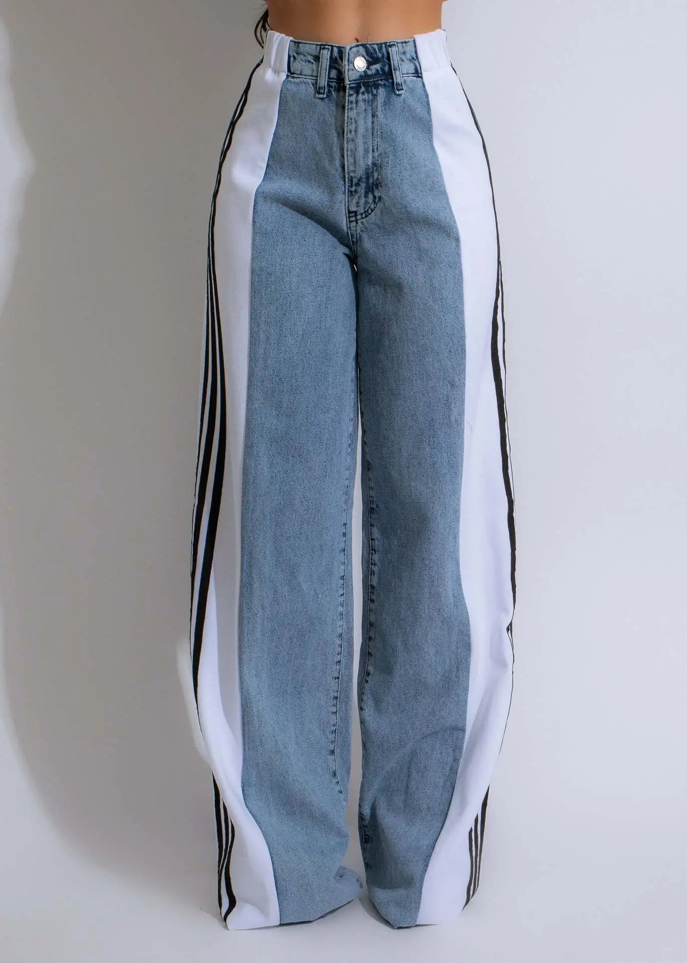 Three Stripe Denim Wide Leg Pants RightOn68