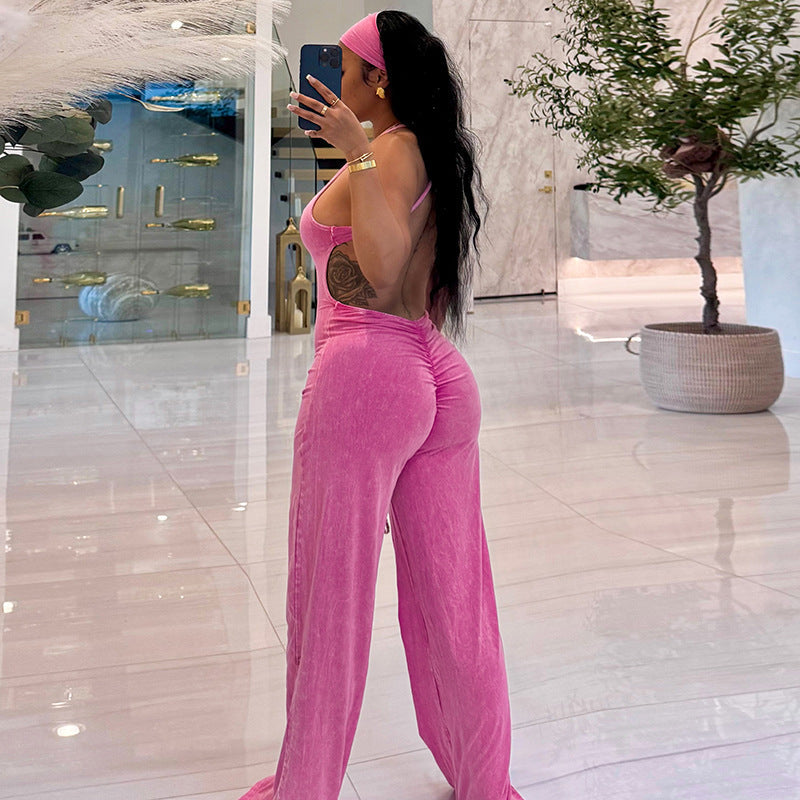 Casual Sporty Fauxwatereffect Openback Flared Jumpsuit DC-Beyond Borders Collective