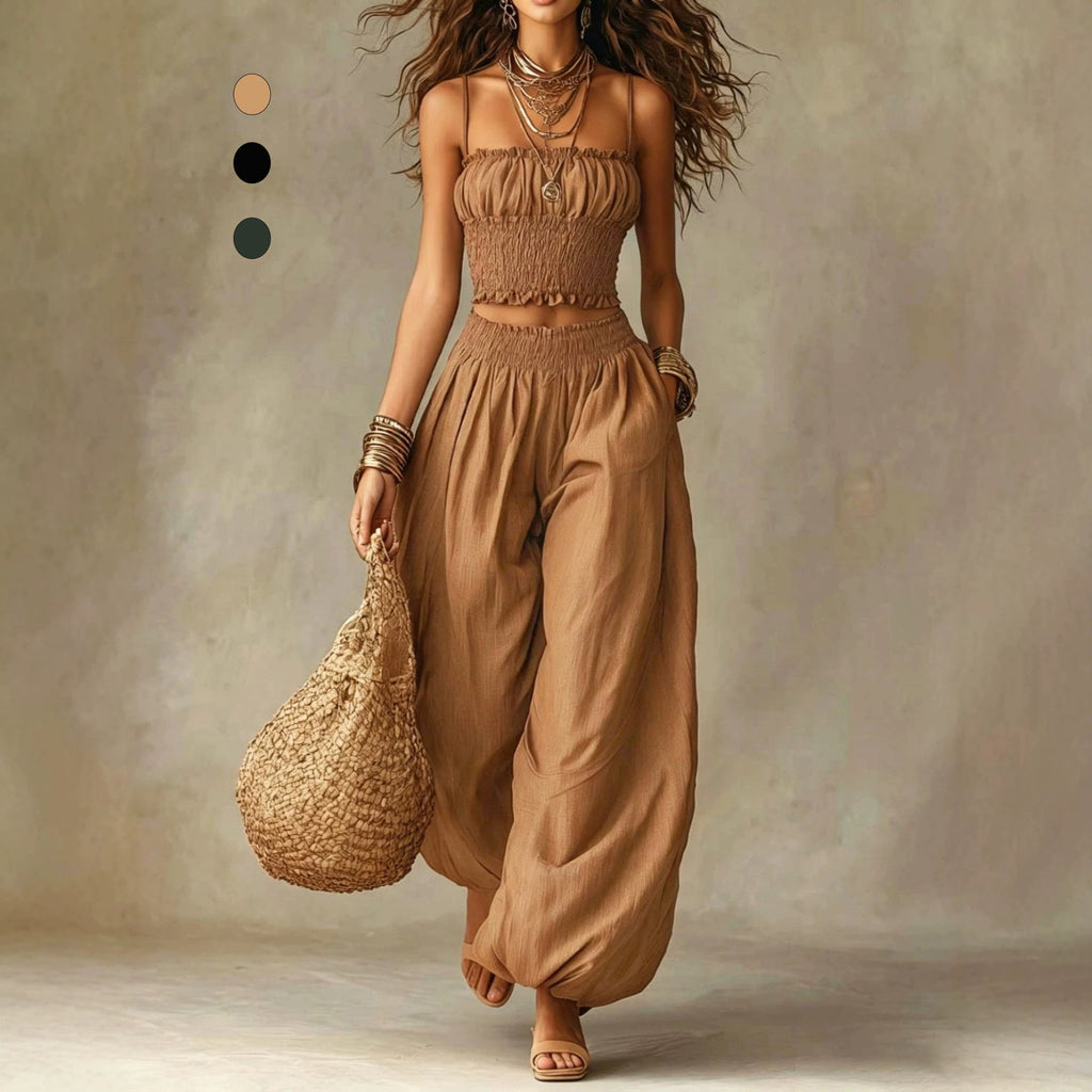Elegant Strapless Cropped Camisole Paired With Lantern Pants Set DC-Beyond Borders Collective