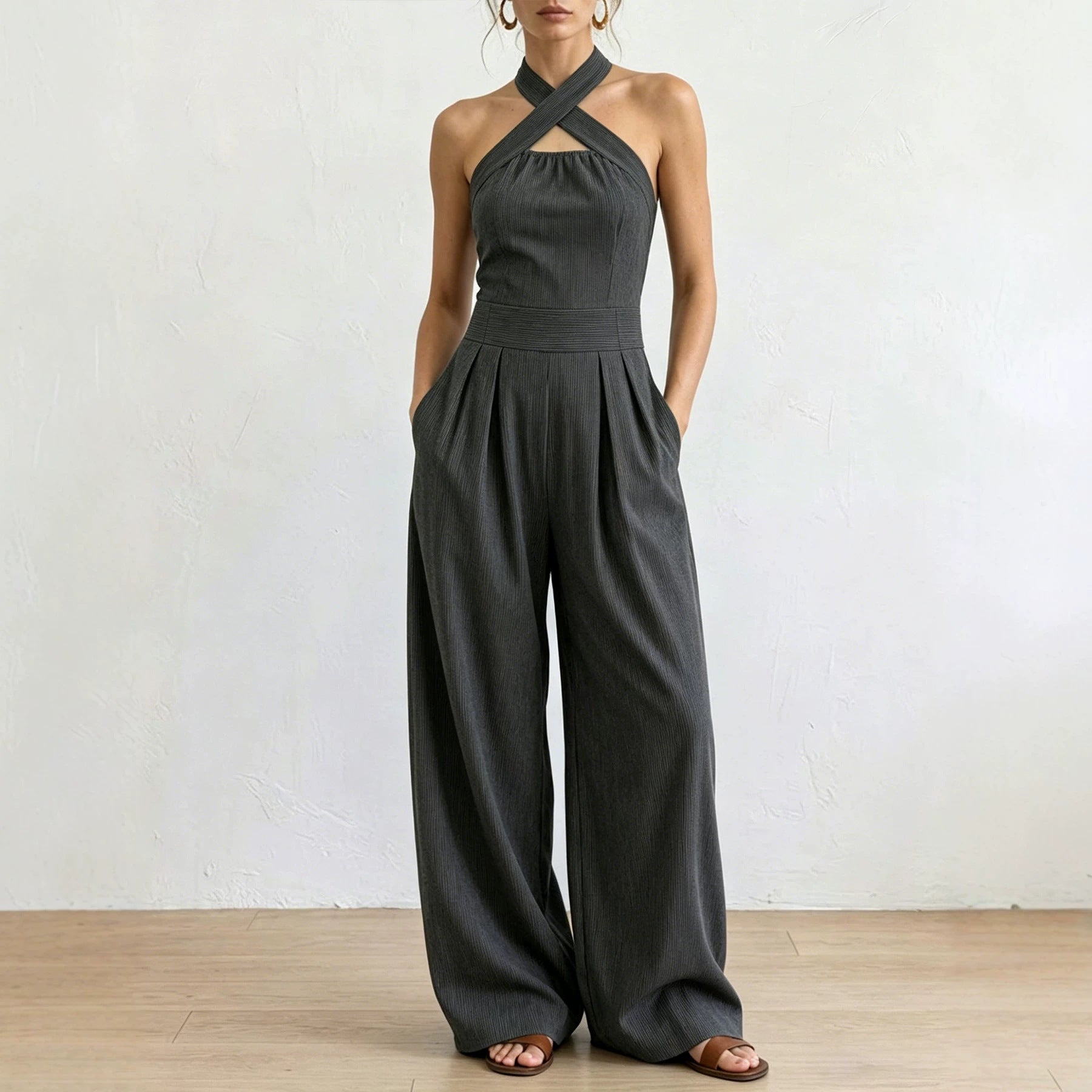 Off-shoulder Sleeveless Crossover Halter Jumpsuit DC-Beyond Borders Collective