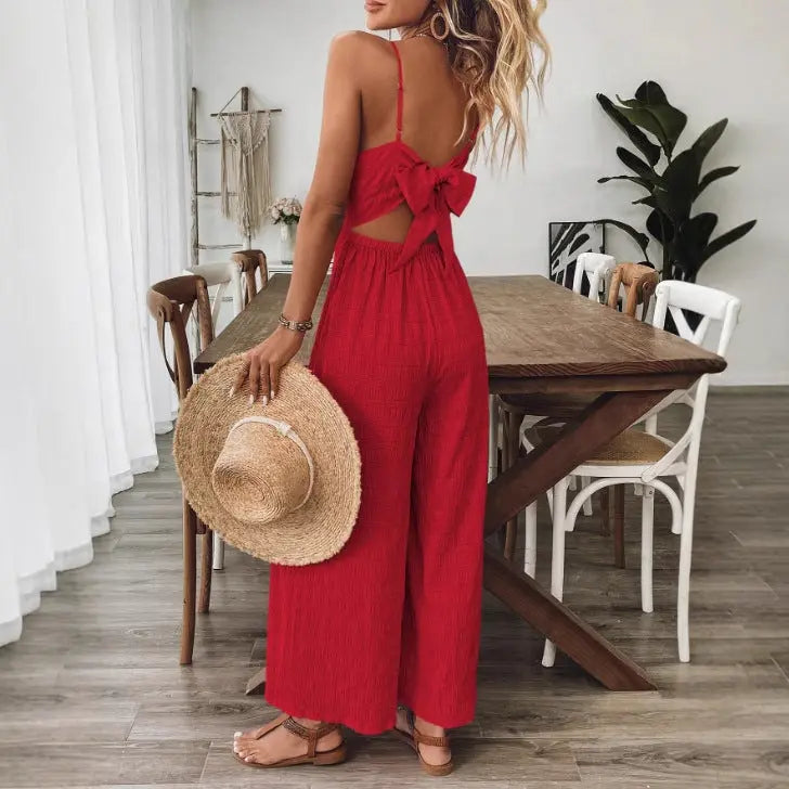Fashionable Casual Jumpsuit With Shoulder Straps And A Bow Detail On The Back RightOn68