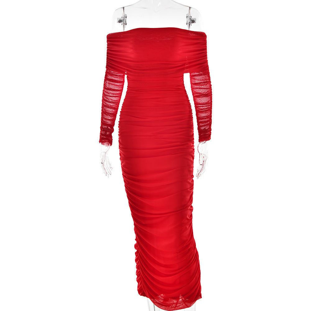 Mesh Off-Shoulder Pleated Dress DC-Beyond Borders Collective