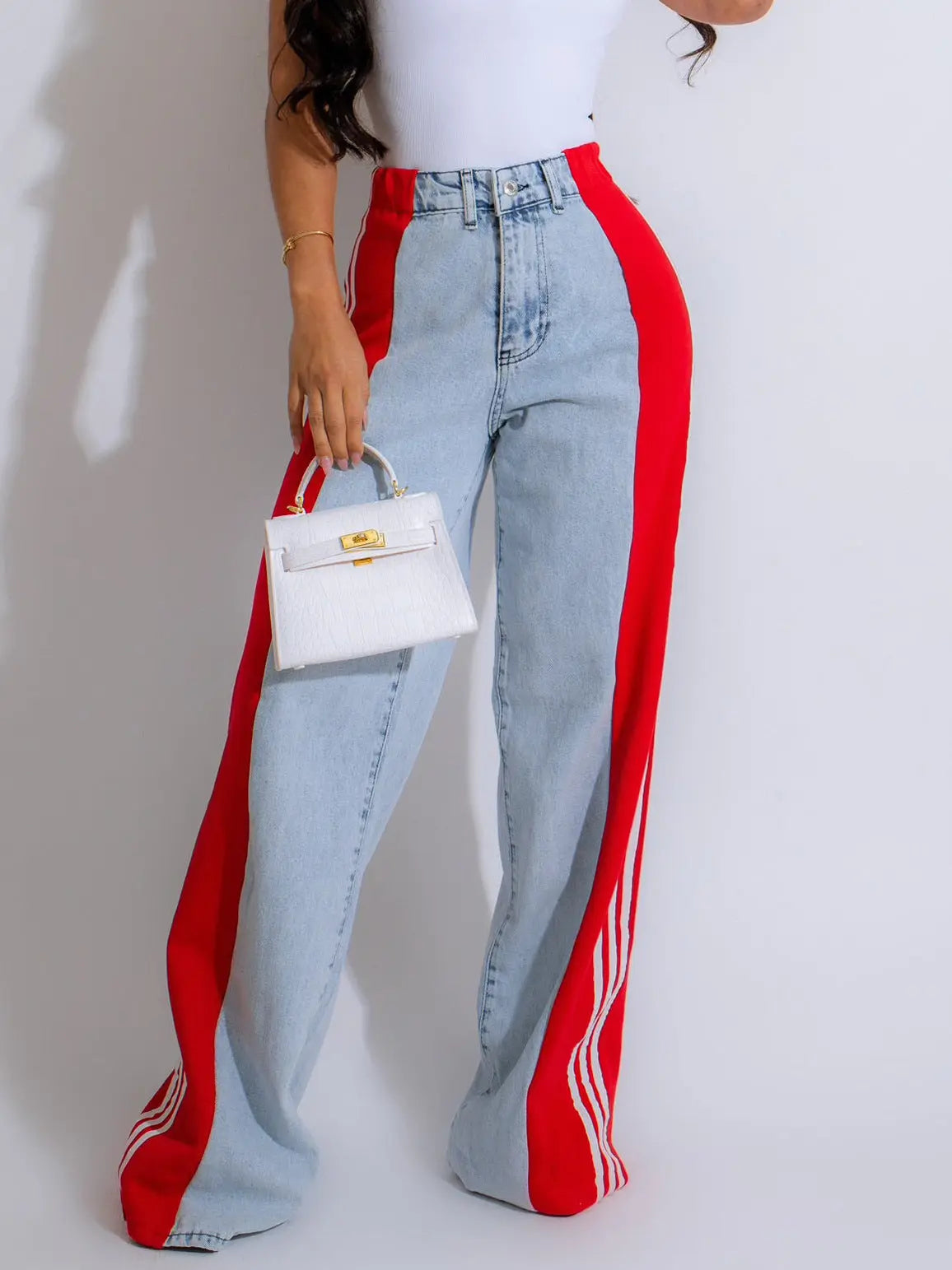 Three Stripe Denim Wide Leg Pants RightOn68