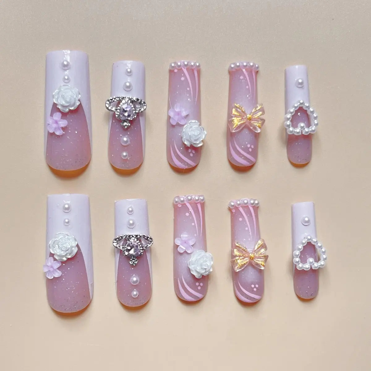 Rectangular Multi-diamond Press Fake Nails RightOn68