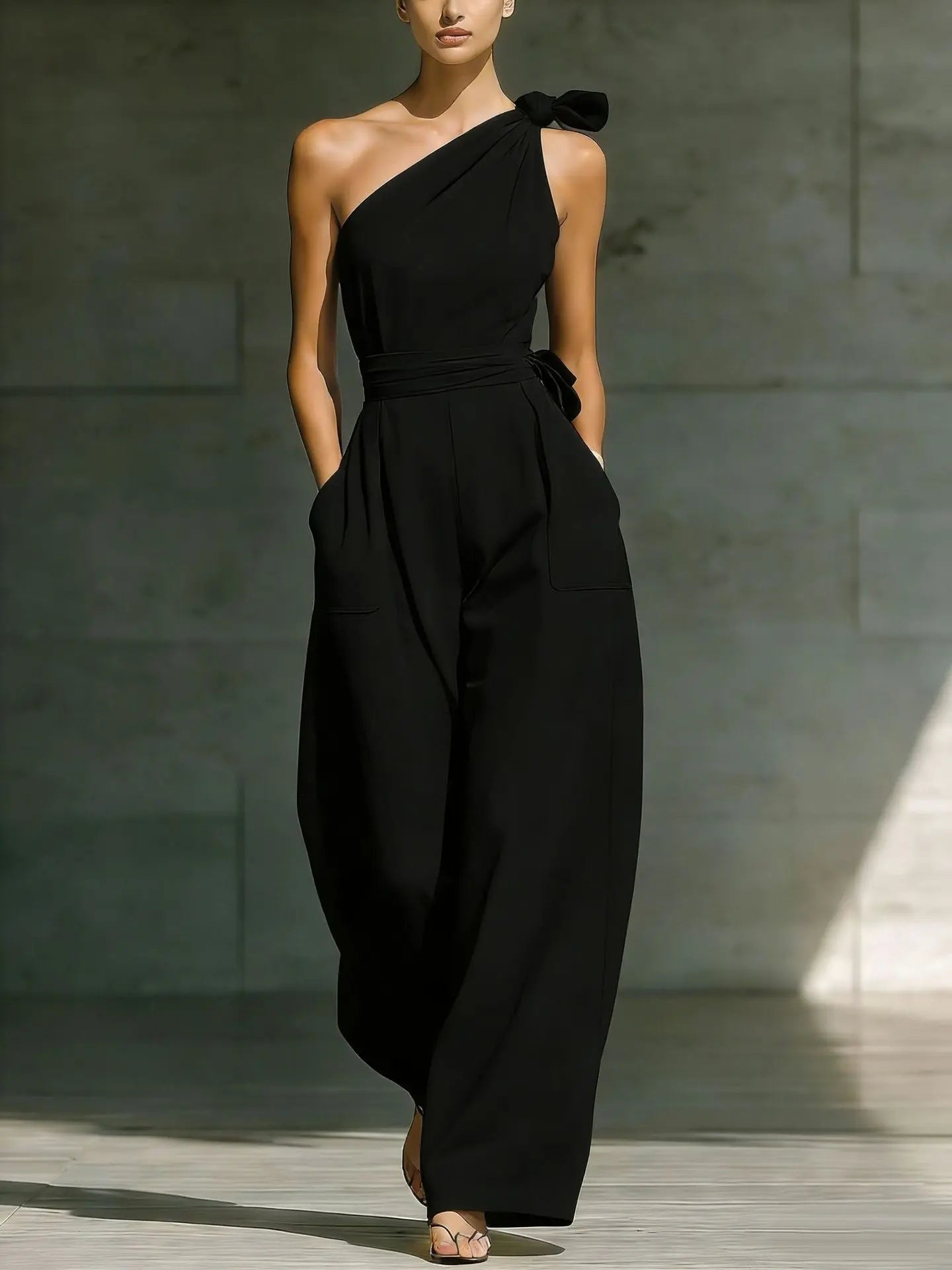 Loose-Fitting Sleeveless Off-Shoulder Belted Jumpsuit DC-Beyond Borders Collective