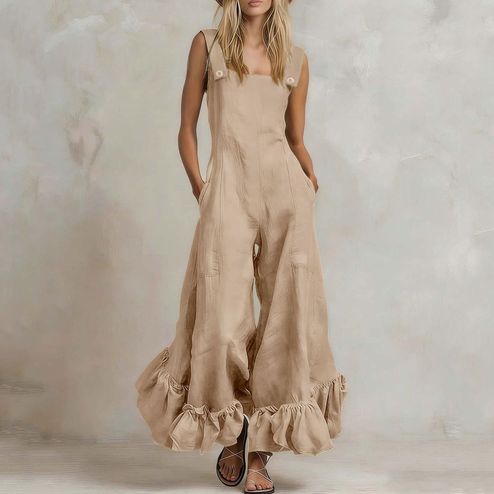 Wide-leg Flounce-trimmed Strap Jumpsuit For Women DC-Beyond Borders Collective