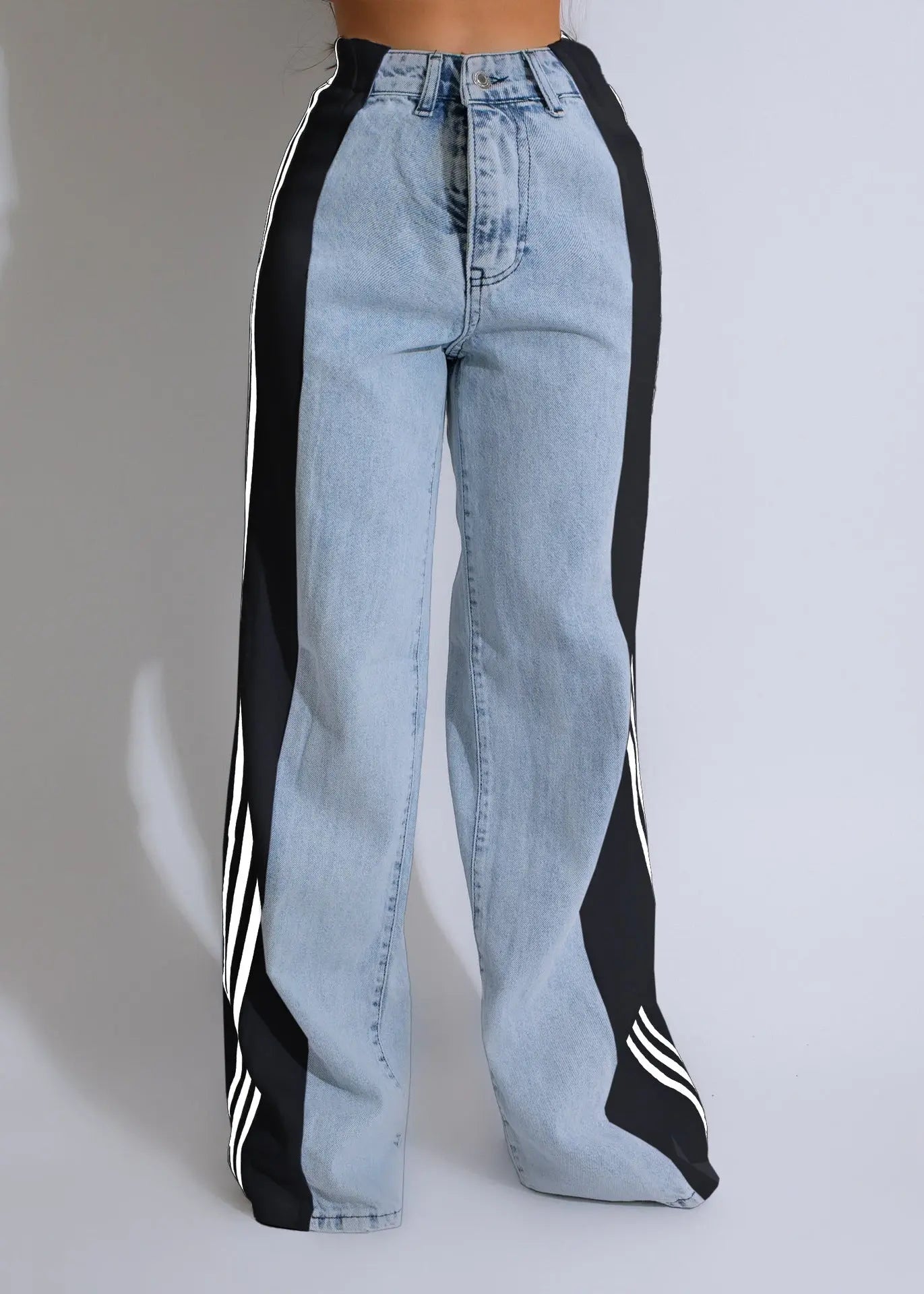 Three Stripe Denim Wide Leg Pants RightOn68