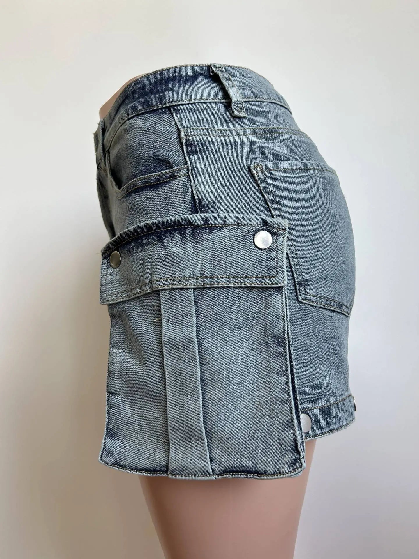 Women's Detachable Hanging Bag And Pants Stretch Denim Wear Shorts Trousers RightOn68