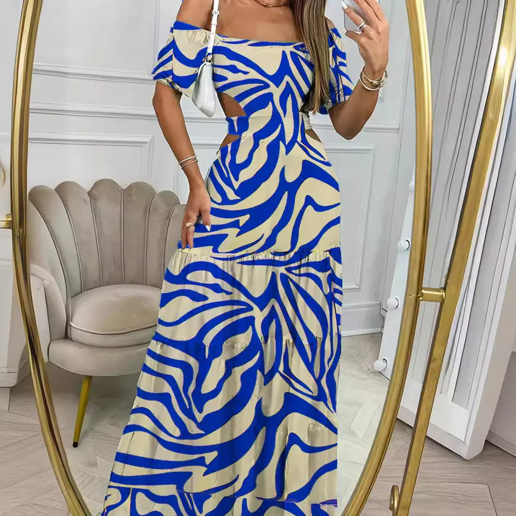 Printed One-line Long Dress RightOn68
