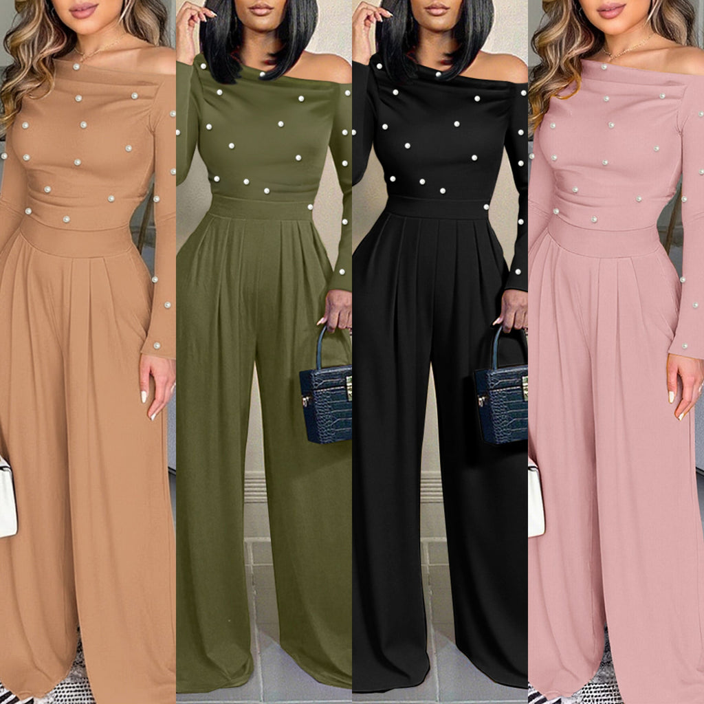 Bubble-bead Polyester Off-shoulder Womens Jumpsuit DC-Beyond Borders Collective