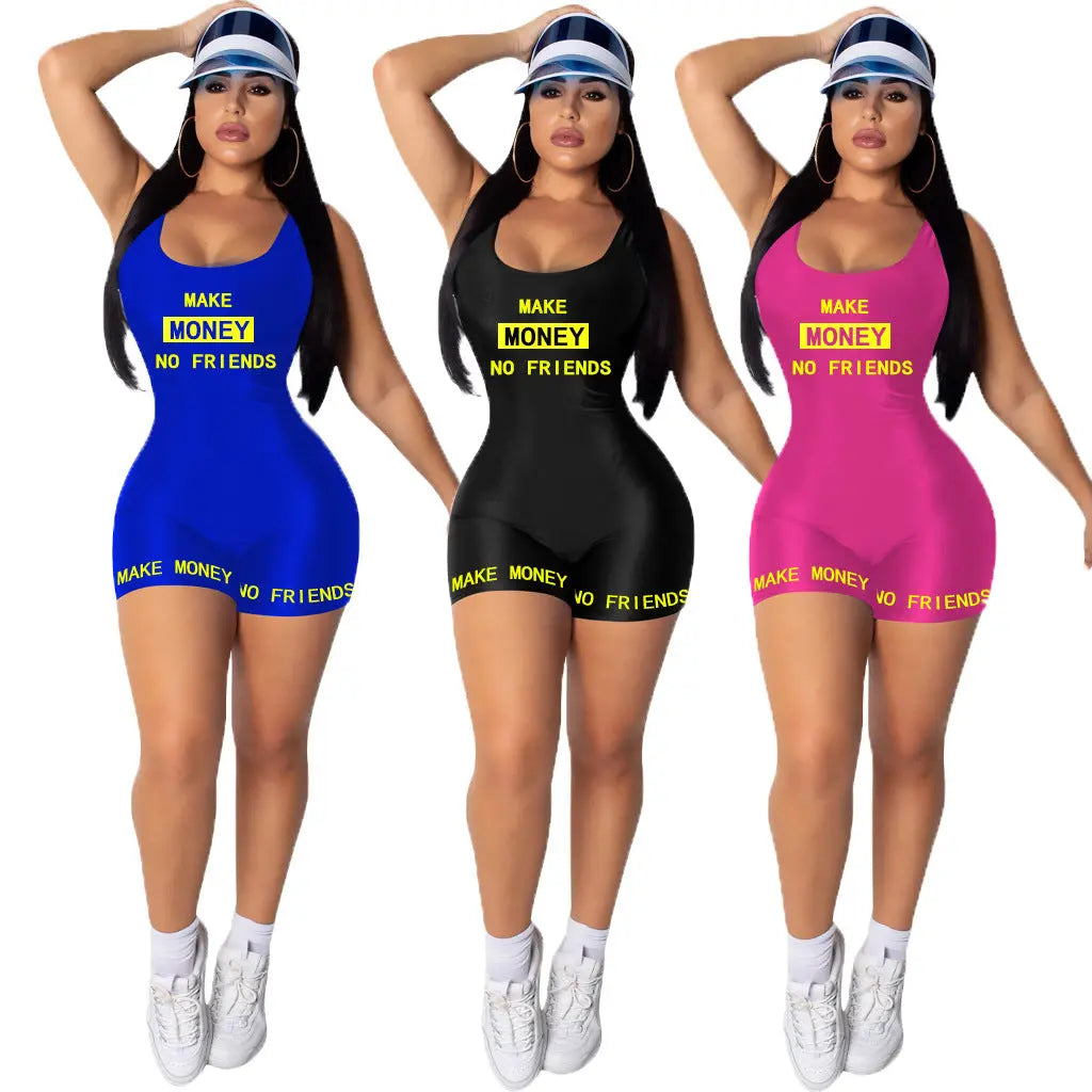 Women Casual Sports Jumpsuit Summer Sleeveless Vest Letter Print Bodysuits Sexy Fitness Fashion Rompers One Piece Outfits RightOn68