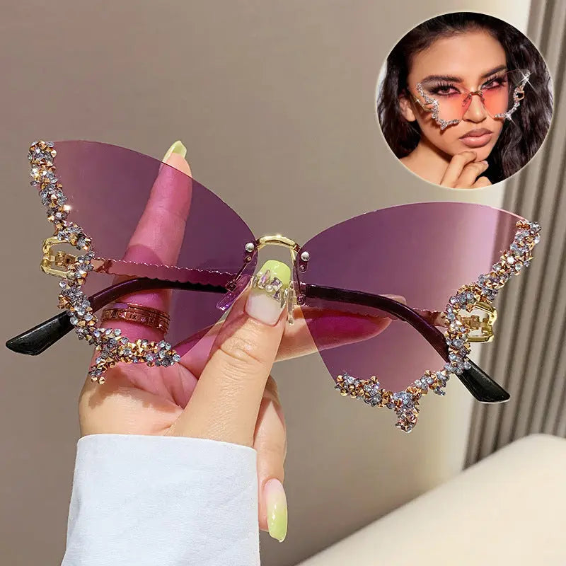 Luxury Diamond Butterfly Sunglasses Women Brand Y2K Vintage Rimless Oversized Sun Glasses Ladies Eyewear Shades RightOn68