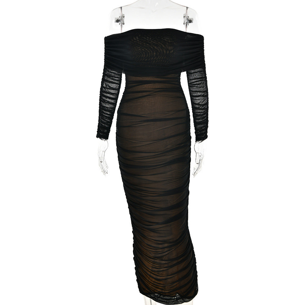 Mesh Off-Shoulder Pleated Dress DC-Beyond Borders Collective