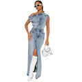 Women's Fashion Retro Denim Casual Denim Skirt Suit RightOn68