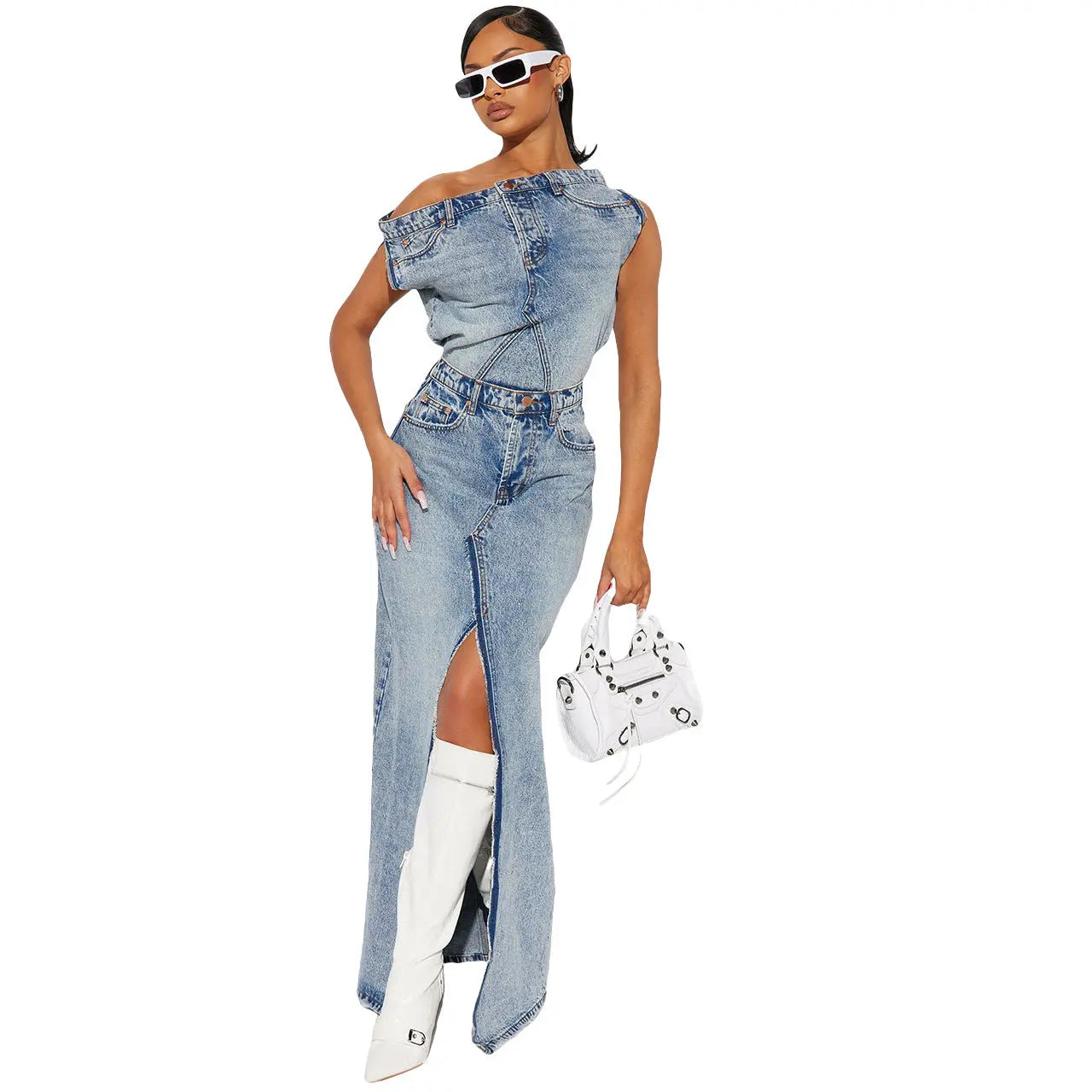 Women's Fashion Retro Denim Casual Denim Skirt Suit RightOn68
