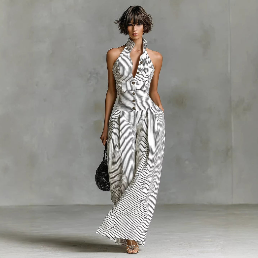 Button-front Sleeveless Shirt High-waisted Wide-leg Slim-fit Jumpsuit DC-Beyond Borders Collective