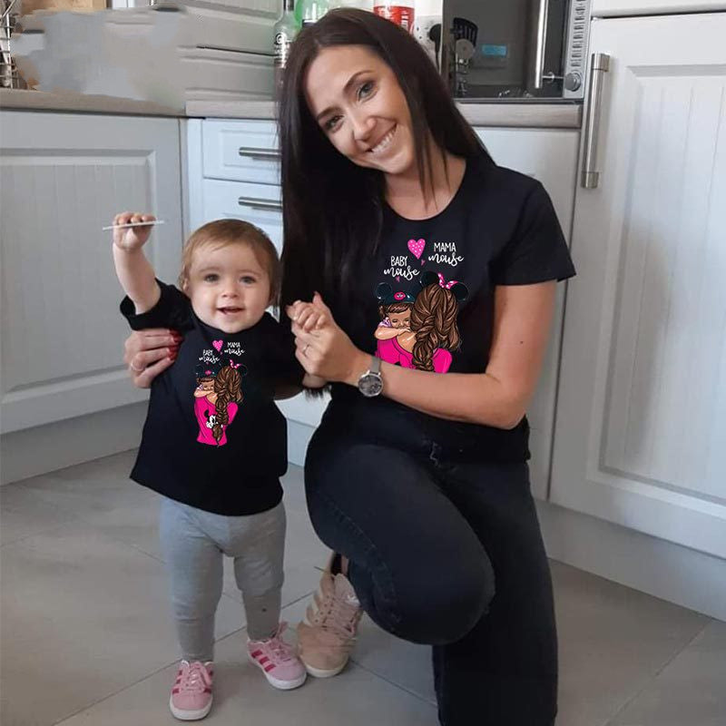 Women's And Women's Short-Sleeved t-Shirts Cartoon Mother And Daughter Printing Parent-Child Top DC-Beyond Borders Collective