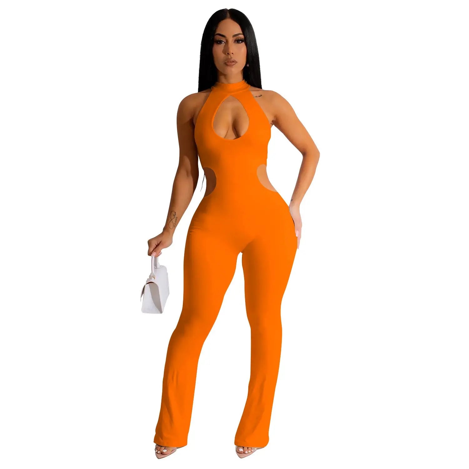 Women's Solid Color Sexy Halter Hollow-out Jumpsuit DC-Beyond Borders Collective