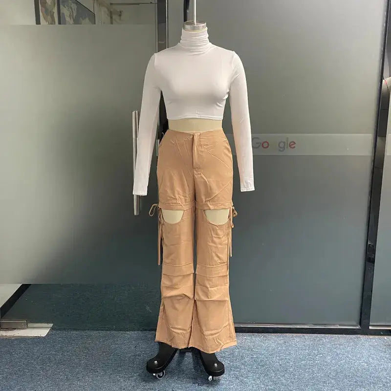 High Neck Solid Color Bottoming Shirt Design Sense Fashion Drawstring Overalls Suit DC-Beyond Borders Collective