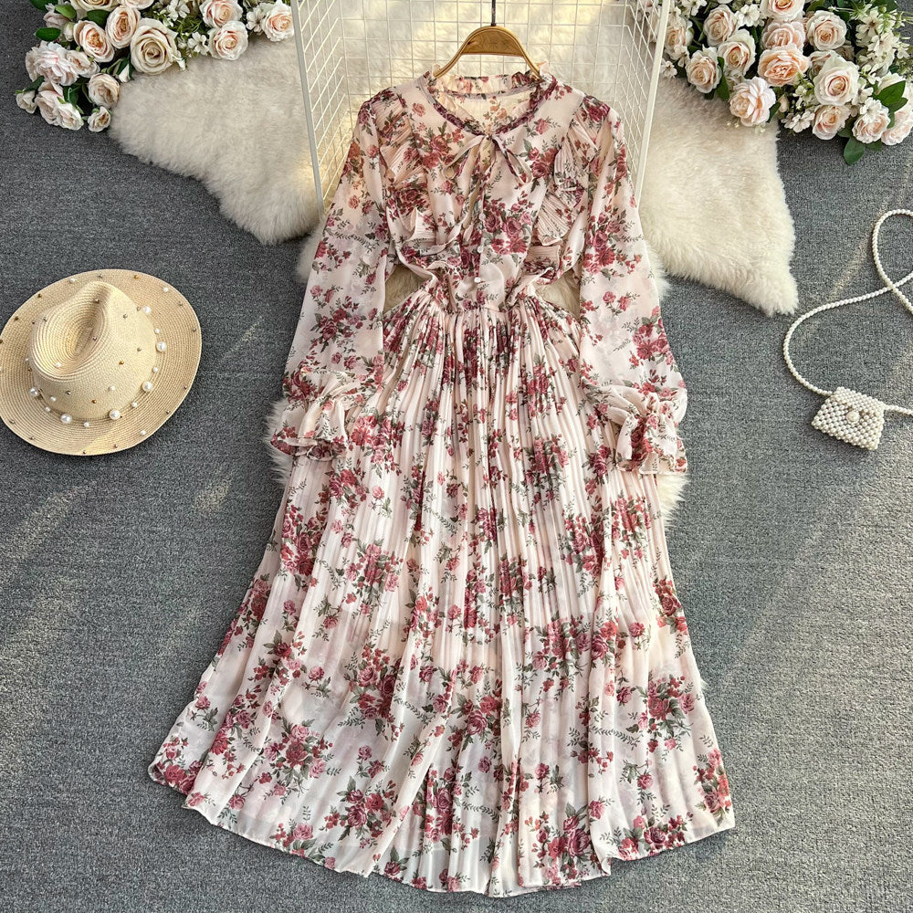 Womens Casual Round-neck Chiffon Dress With Ruffled Trim And Floral Print DC-Beyond Borders Collective