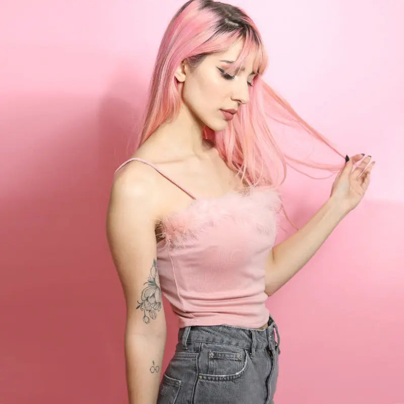 Furry Backless Top - Sexy Halter Crop Top for Women RightOn68