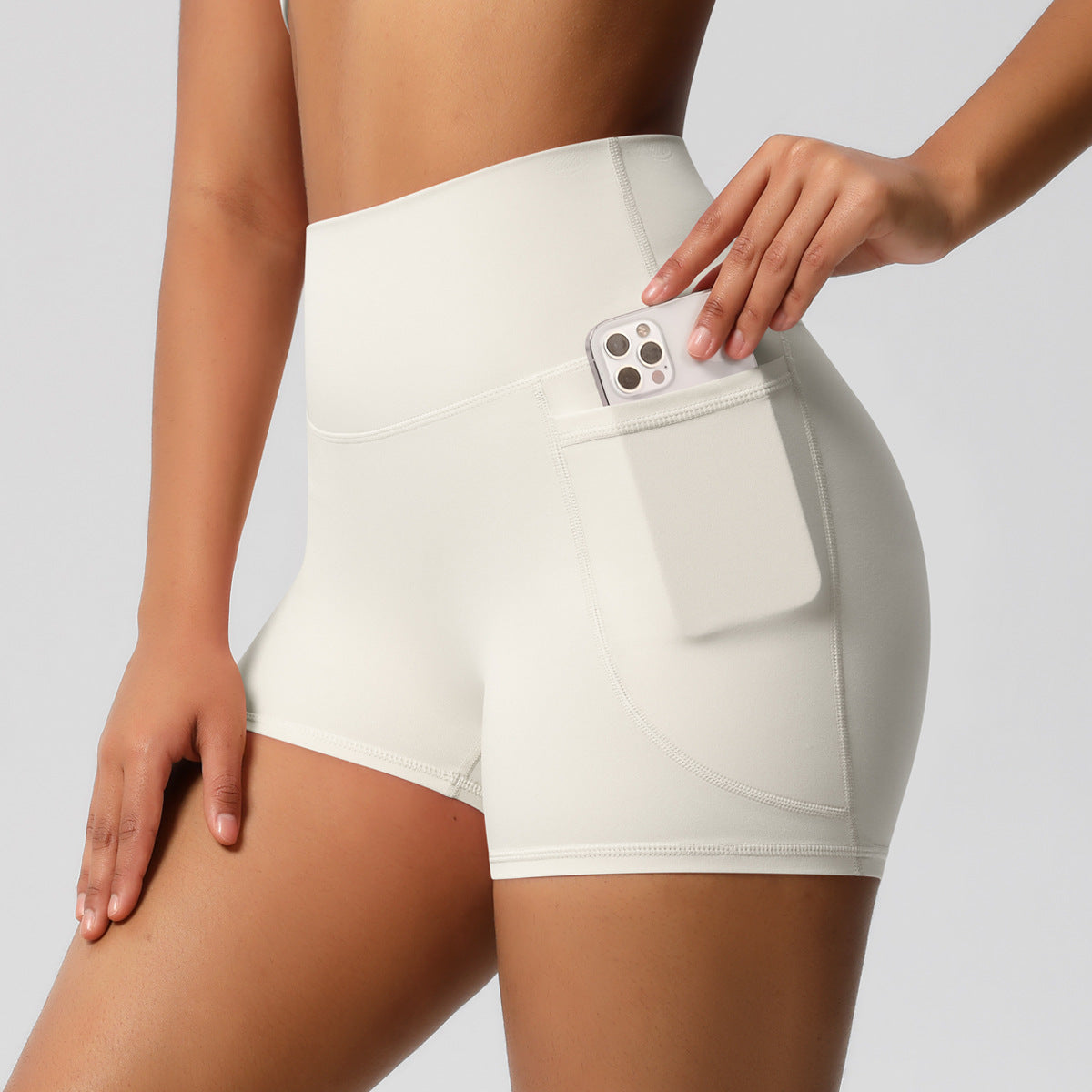 Brushed Solid Color Pocket High Waist Tight High Elastic Yoga Shorts DC-Beyond Borders Collective