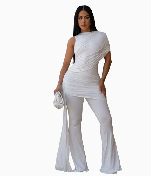 Sexy Crew-Neck Pleated Ribbon Jumpsuit DC-Beyond Borders Collective
