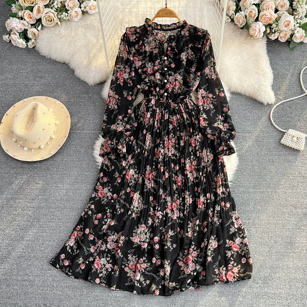 Womens Casual Round-neck Chiffon Dress With Ruffled Trim And Floral Print DC-Beyond Borders Collective
