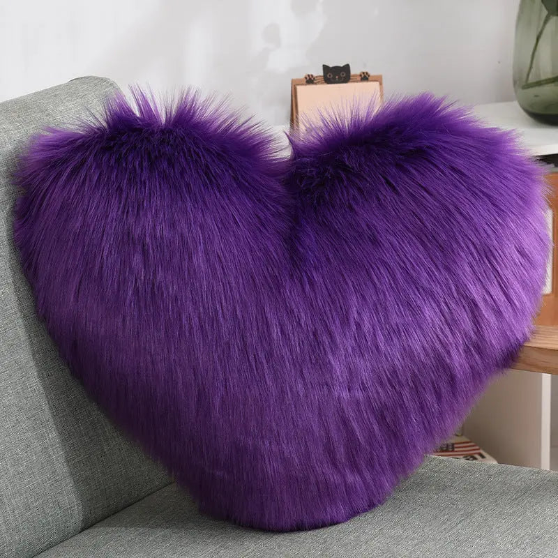 Long Plush Heart Shape Fluffy Cushion Cover RightOn68