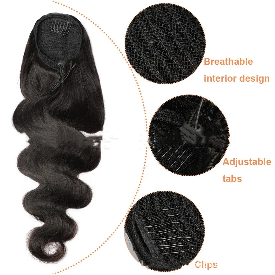 Natural Black Drawstring Ponytail RightOn68