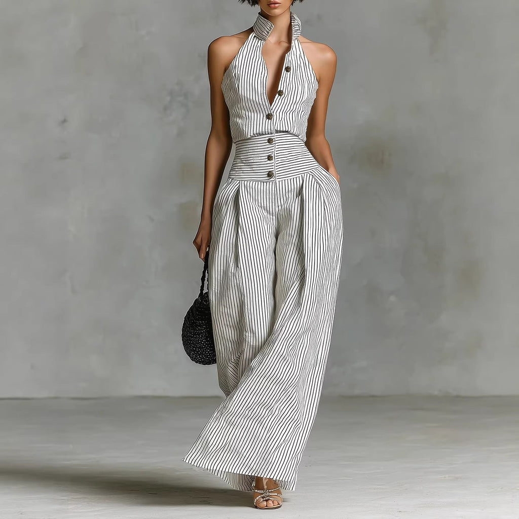 Button-front Sleeveless Shirt High-waisted Wide-leg Slim-fit Jumpsuit DC-Beyond Borders Collective