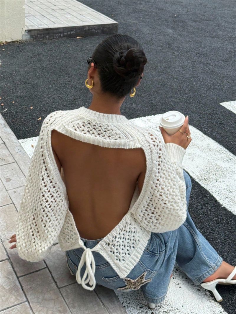 Backless Hollow-Out Knitted Pullover Sweater DC-Beyond Borders Collective