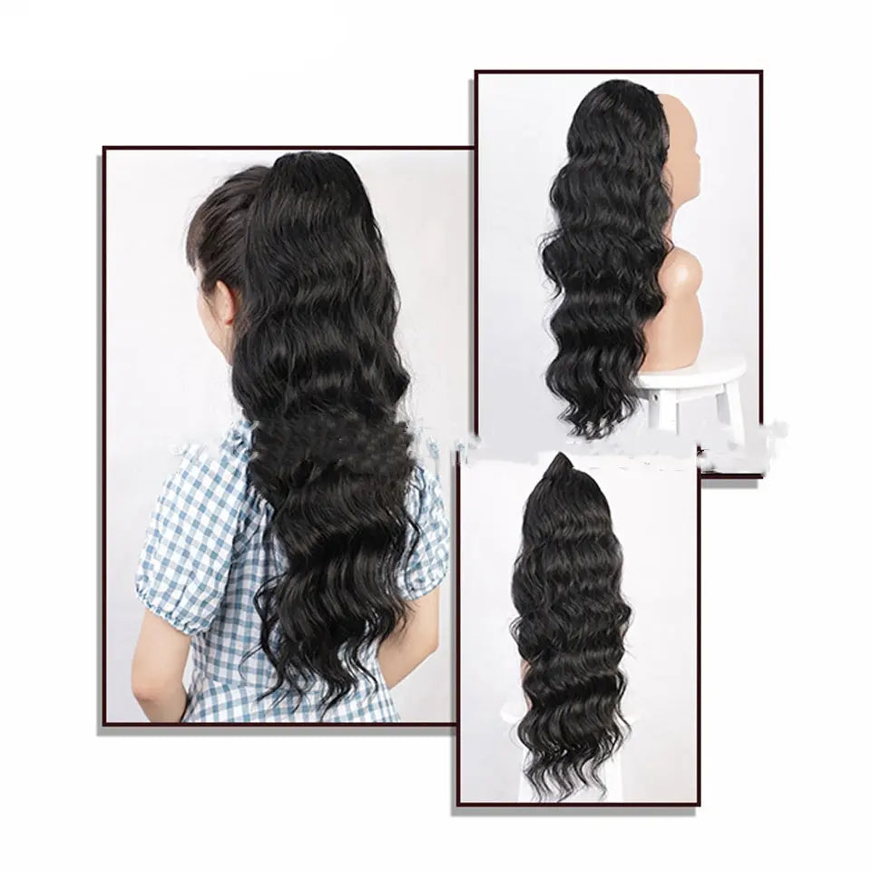 Natural Black Drawstring Ponytail RightOn68