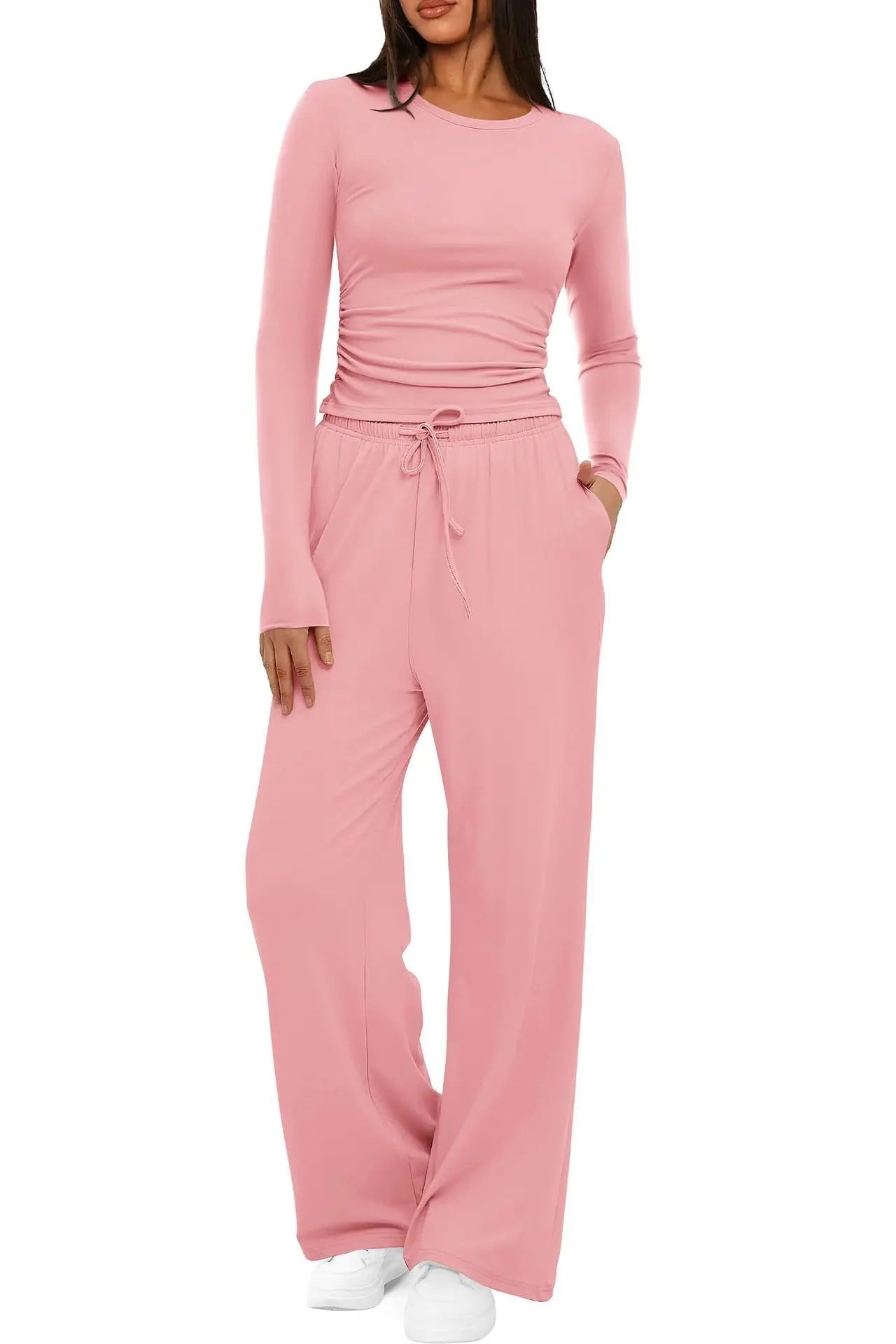2-Piece Casual Suit - Long Sleeve Top & Wide Leg Pants Dropshipman