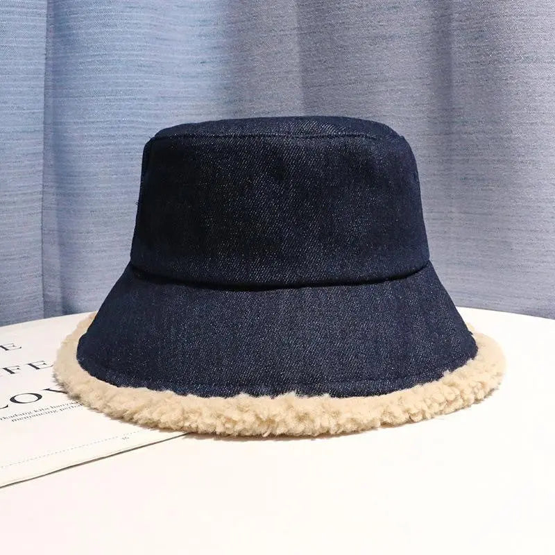 Denim Double Lamb Plush Fisherman Hat RightOn68