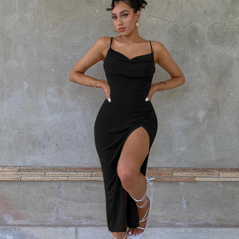 European And American Smooth Knitted Women's Slit Suspender Dress DC-Beyond Borders Collective