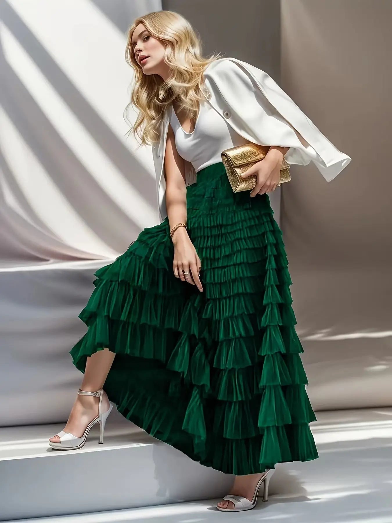 A Line Swing Mesh Long Skirt RightOn68