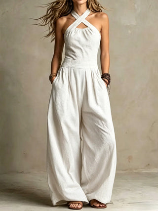 Womens Solid-Color Halterneck Sleeveless Waist-Cinching Fashionable Jumpsuit DC-Beyond Borders Collective