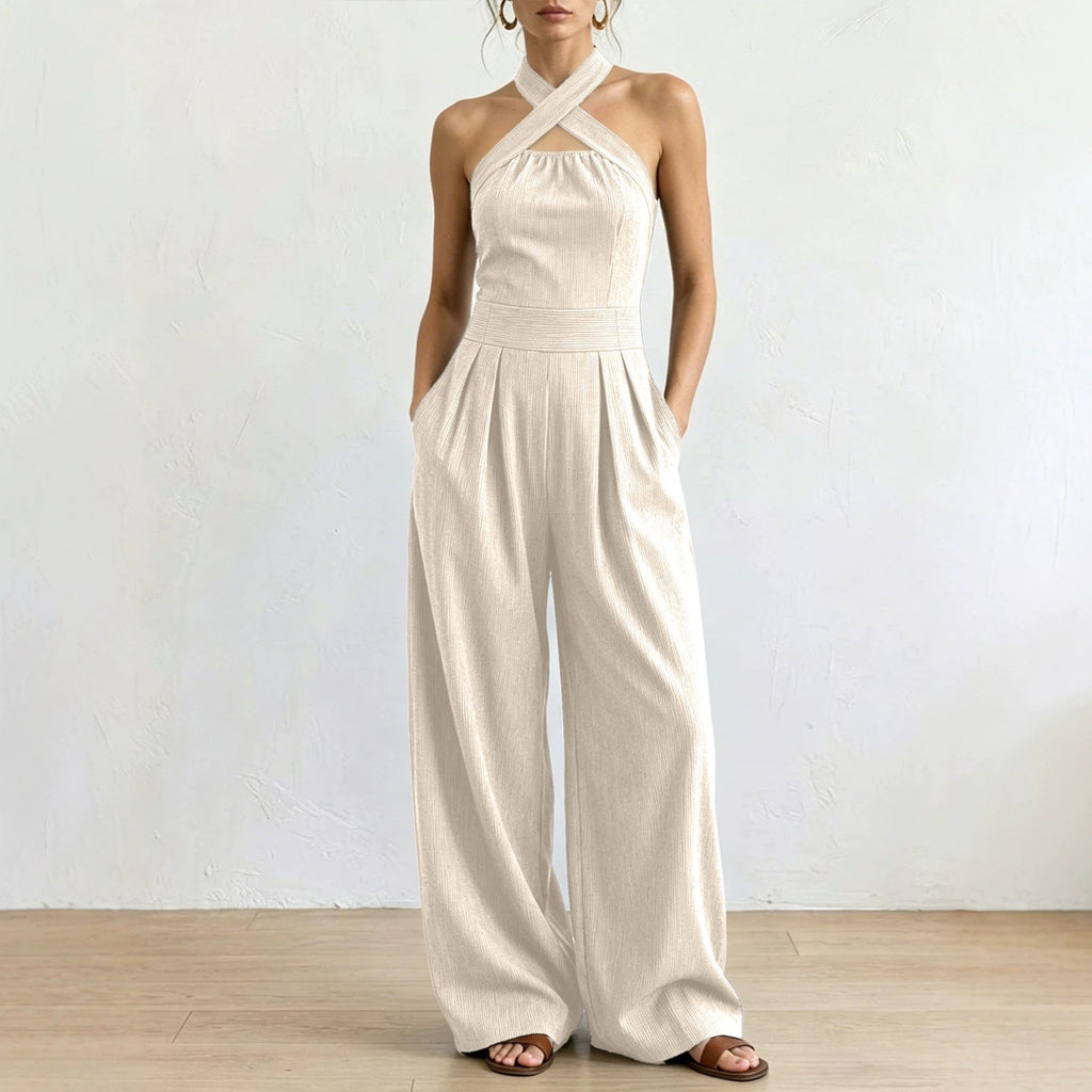 Off-shoulder Sleeveless Crossover Halter Jumpsuit DC-Beyond Borders Collective