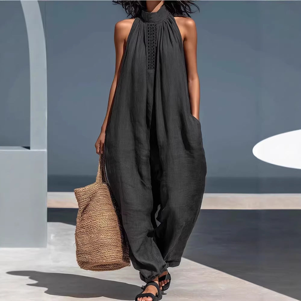 Sleeveless Casual Loose-fit Cotton-linen Wide-leg Jumpsuit DC-Beyond Borders Collective
