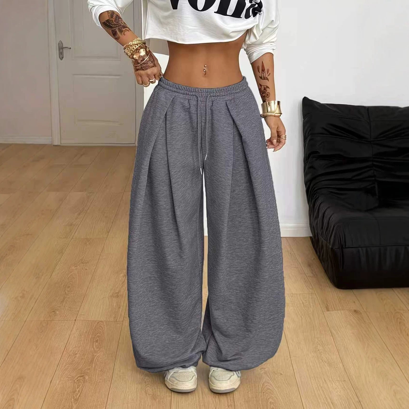 High-waisted Loose-fit Pleated Wide-leg Casual Athletic Pants DC-Beyond Borders Collective