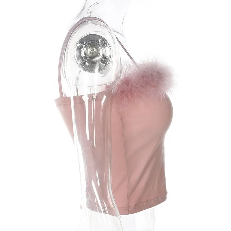 Furry Backless Top - Sexy Halter Crop Top for Women RightOn68