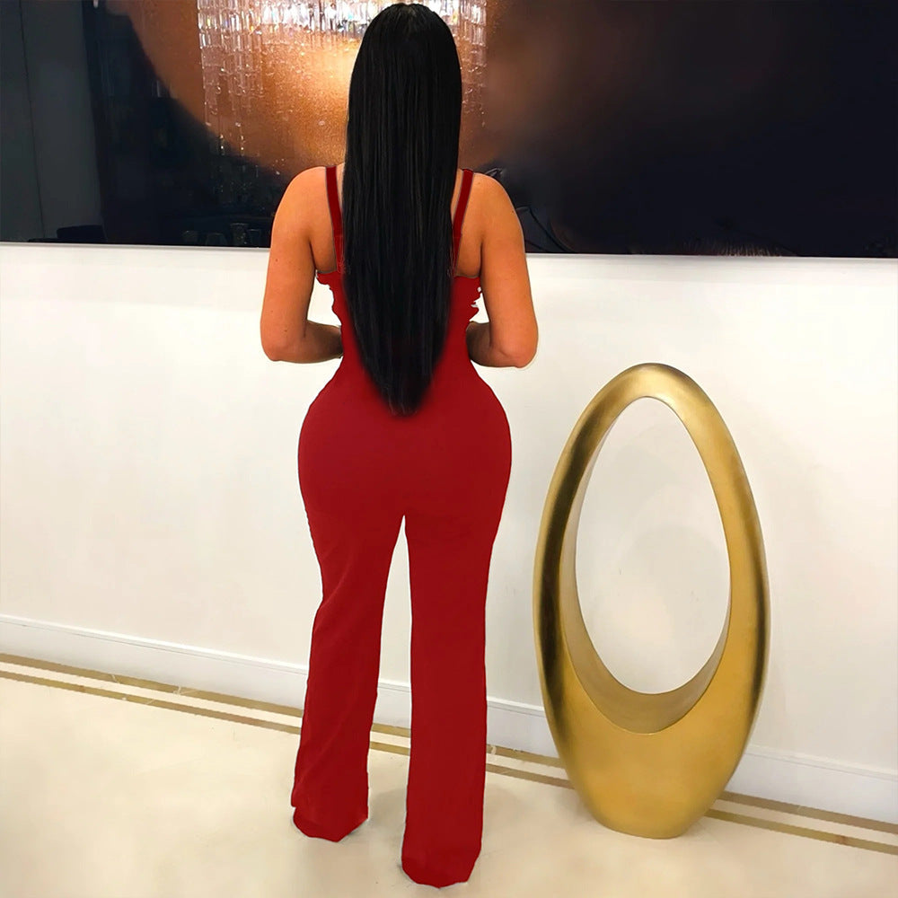 V-neck Sleeveless Slim-fit Jumpsuit Fashionable Womens Wear DC-Beyond Borders Collective