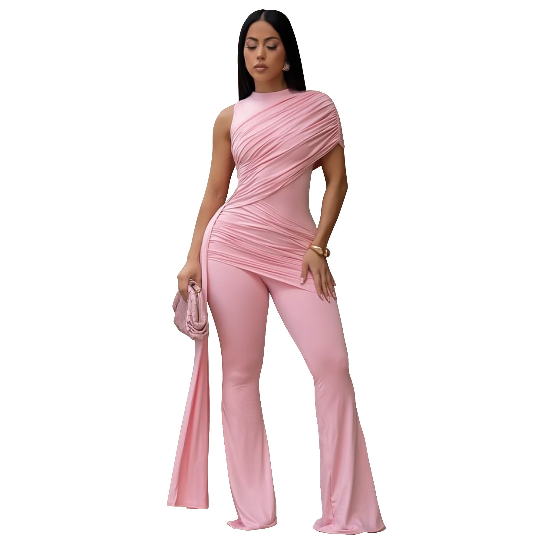 Sexy Crew-Neck Pleated Ribbon Jumpsuit DC-Beyond Borders Collective