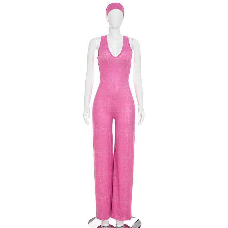 Casual Sporty Fauxwatereffect Openback Flared Jumpsuit DC-Beyond Borders Collective