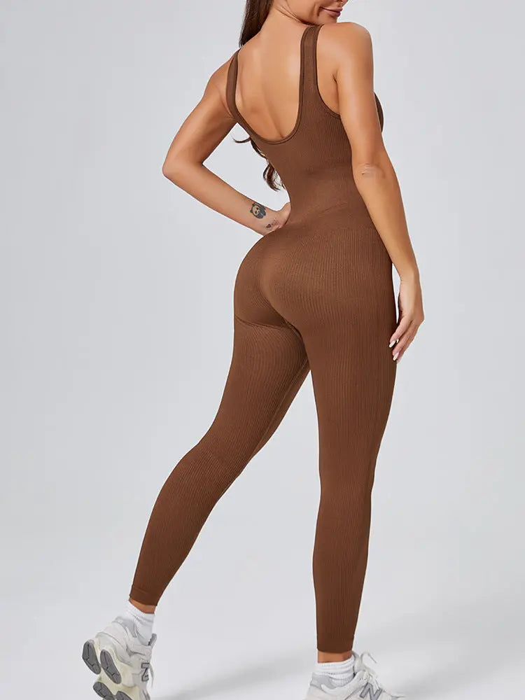 Threaded-knit Tummy-control Butt-lifting Form-fitting Breathable U-neck Bodysuit RightOn68