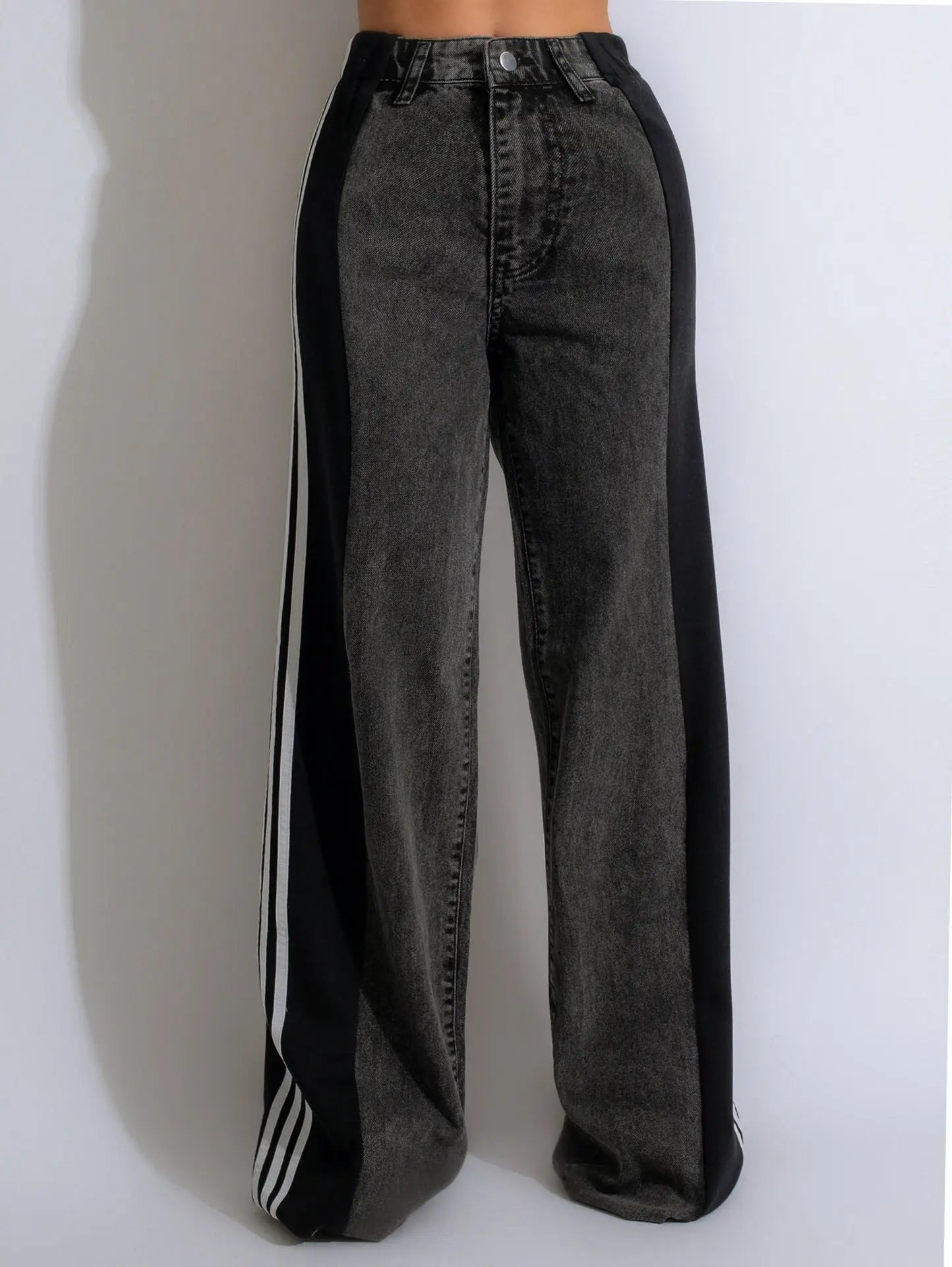 Three Stripe Denim Wide Leg Pants RightOn68