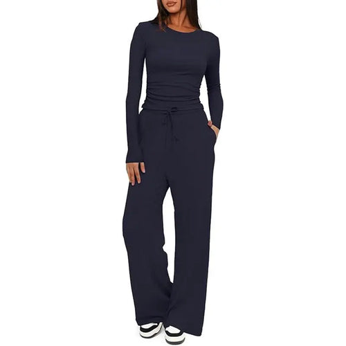 2-Piece Casual Suit - Long Sleeve Top & Wide Leg Pants Dropshipman