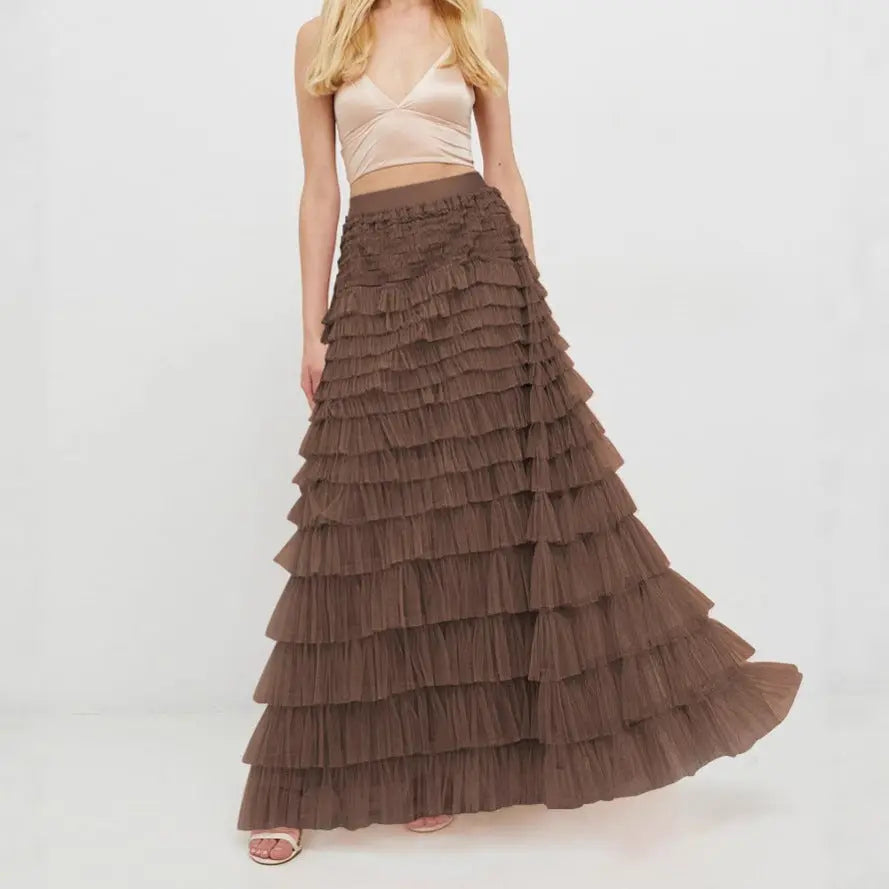 A Line Swing Mesh Long Skirt RightOn68