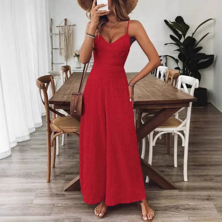 Fashionable Casual Jumpsuit With Shoulder Straps And A Bow Detail On The Back RightOn68